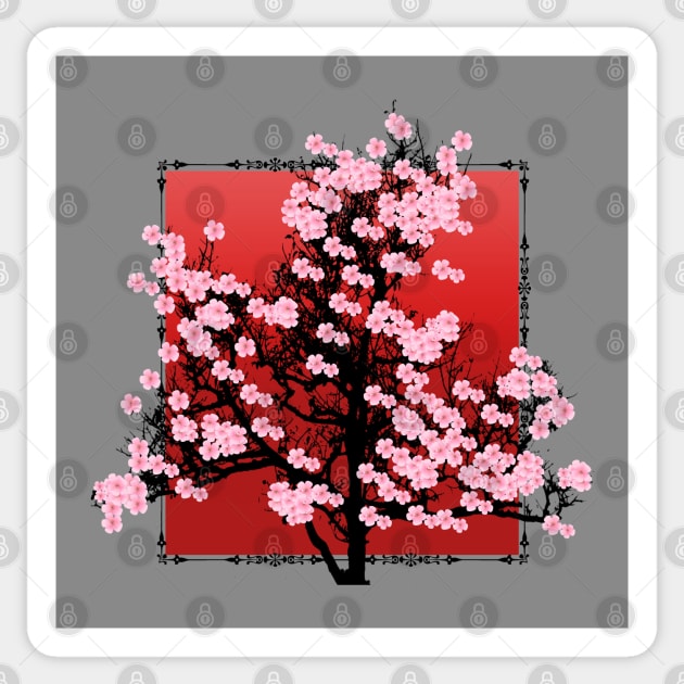 Cherry blossoms in red Sticker by Sinmara